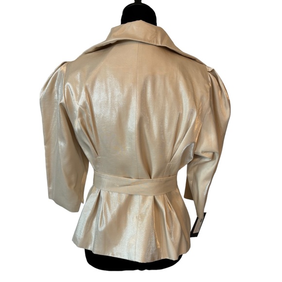 Cream Metallic Sheen Belted Jacket - Picture 12 of 15